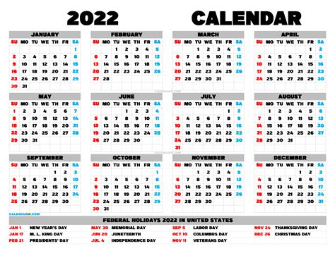 2022 Calendar Large